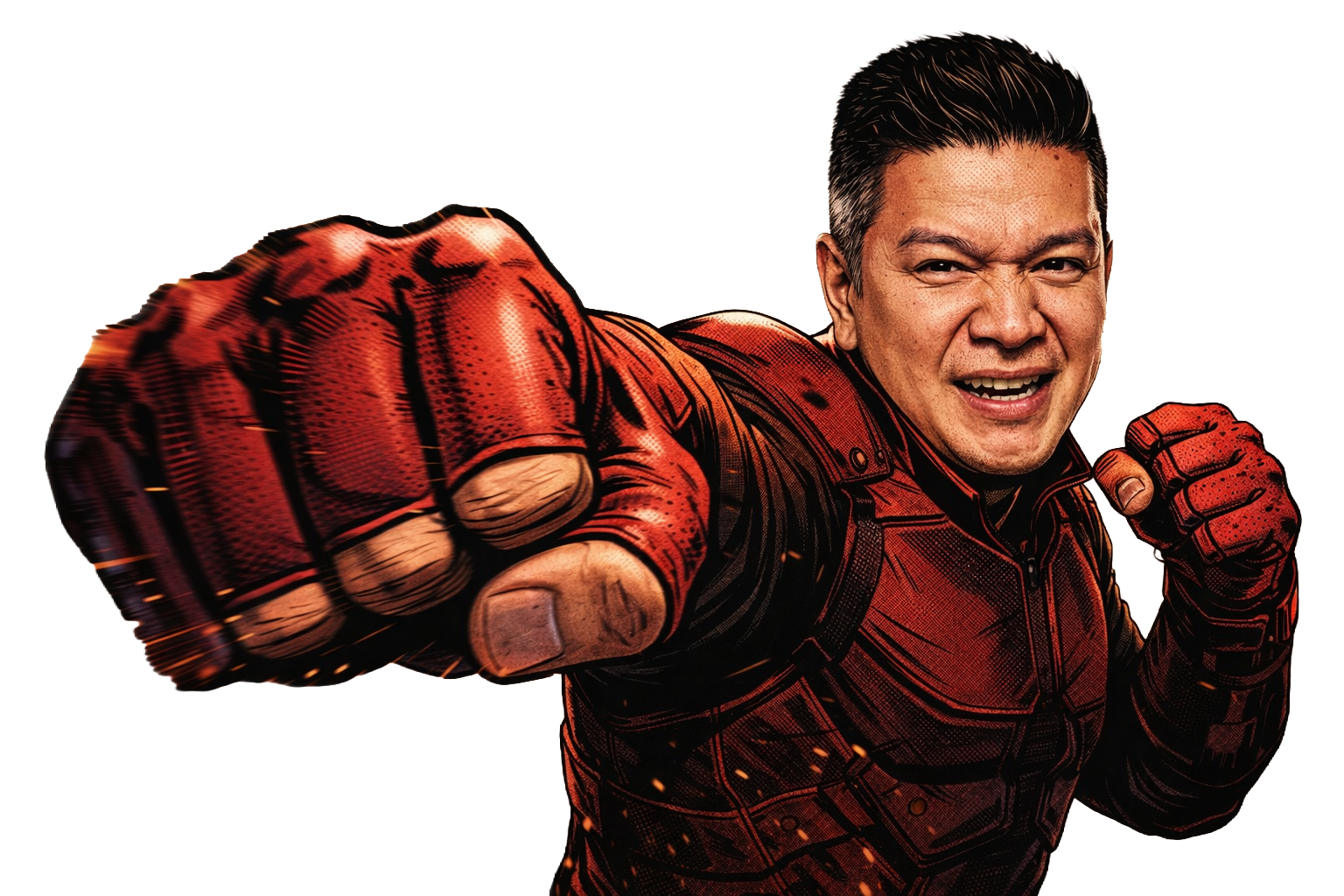 Randy throwing a punch in comic style